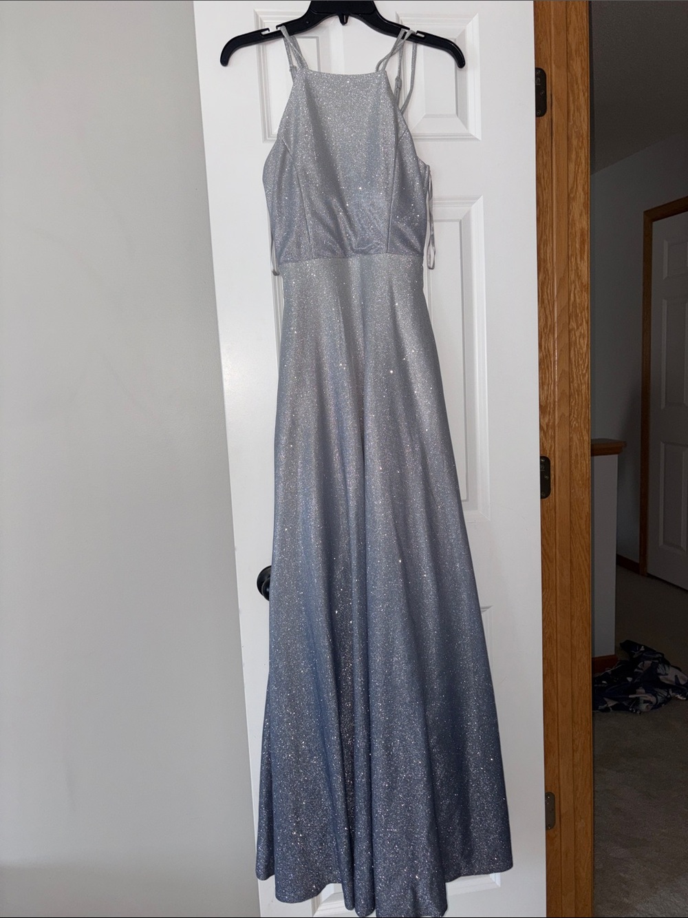 Silver Glitter Halter Prom Dress